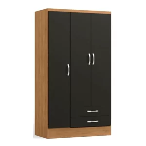 CLOSET 3 PUERTAS 2 CAJONES FREIJO NEGRO MATE LETICIA 180*91*47
