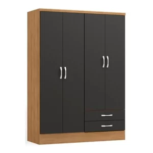 CLOSET 4 PUERTAS 2 CAJONES FREIJO NEGRO MATE JOSEFA 180*121*47