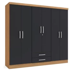 CLOSET 6 PUERTAS 2 CAJONES FREIJO NEGRO ISABELA 181*180*47