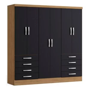 CLOSET 6 PUERTAS 8 CAJONES FREIJO NEGRO MATE AGUSTINA 200*180*47