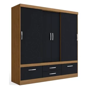 CLOSET 4 PUERTAS 4 CAJONES FREIJO NEGRO MATE PTAS CORREDERAS ALEXA 200*183*48