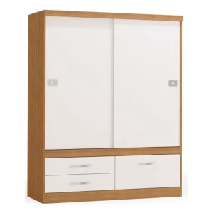 CLOSET 2 PUERTAS 3 CAJONES FREIJO BLANCO PTAS CORREDERAS EMILIA 180*136*52