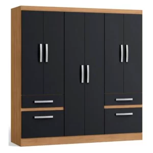 CLOSET 6 PUERTAS 2 CAJONES FREIJO NEGRO MATE LILIANA 180*162*45