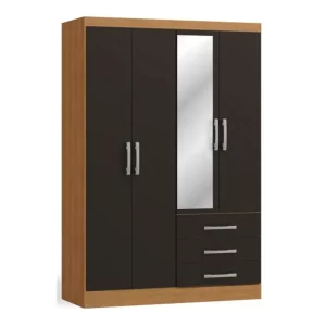 CLOSET 4 PUERTAS 3 CAJONES FREIJO NEGRO MATE C/ESPEJO AMELIA 180*110*45