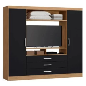 CLOSET 2 PUERTAS 3 CAJONES FREIJO NEGRO MATE LCD 46 PULGADAS TRINIDAD 180*193*47