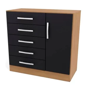 COMODA 5 CAJONES 1 PUERTA FREIJO NEGRO MATE BEATRIZ 91*62*40