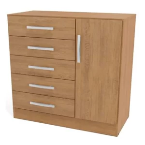 COMODA 5 CAJONES 1 PUERTA NOGAL BEATRIZ 91*62*40