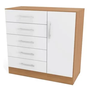 COMODA 5 CAJONES 1 PUERTA FREIJO BLANCO BEATRIZ 91*62*40
