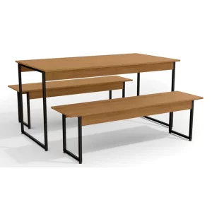 MESA CON 2 BANCOS FREIJO NEGRO TANDIL 74*136*72